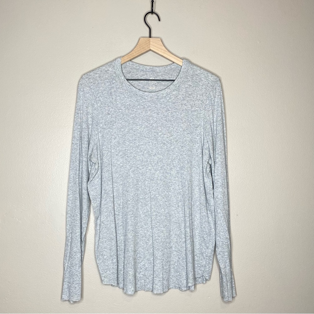 Aerie Women’s Size XL Light Grey Real Soft Ribbed Raw Scoop Hem Long Sleeve Tee